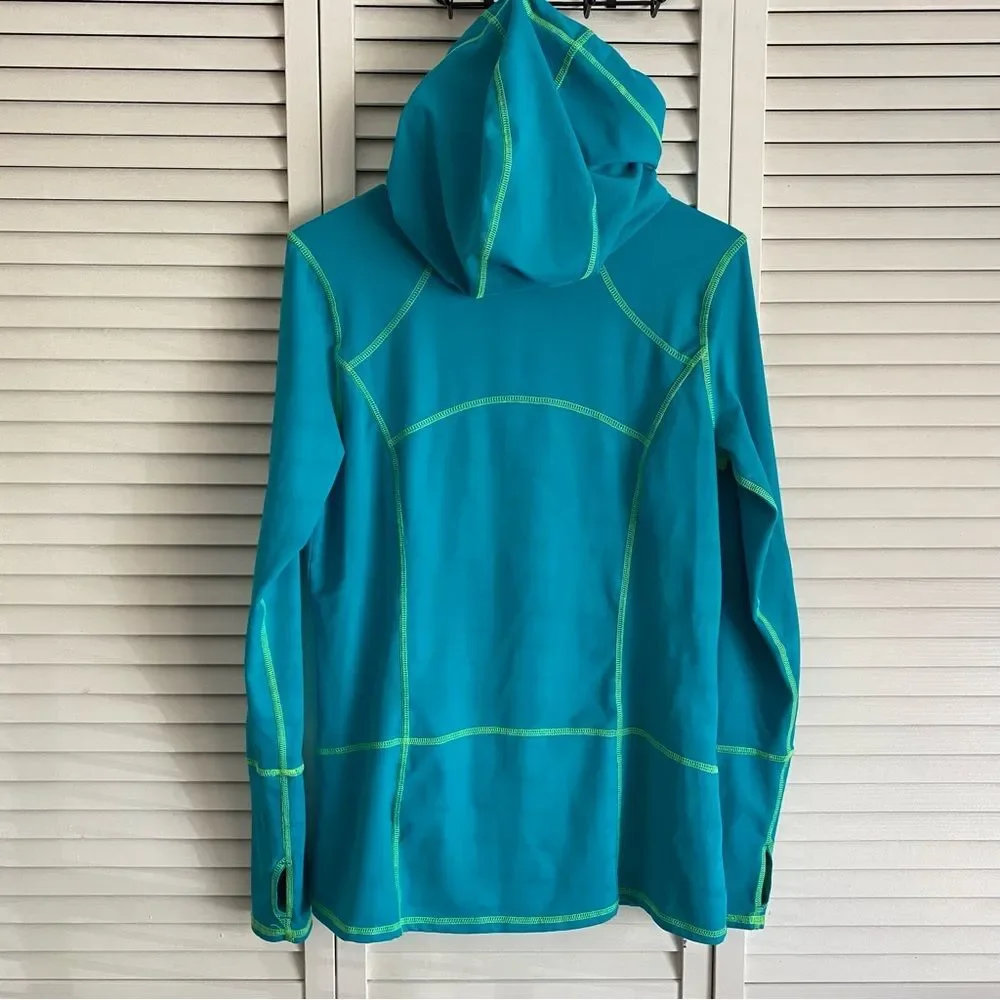 Kirkland Women's Size M Hooded Pullover Top Hiking Active Teal Blue Zip Pockets - Picture 2 of 16